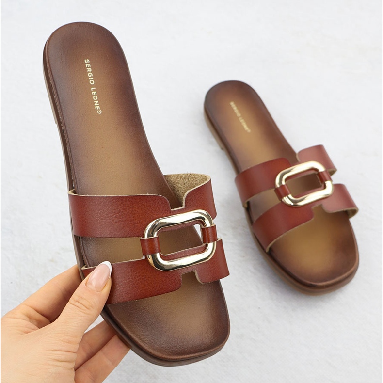 Női papucs dekorációval barna sergio leone sk077h 1