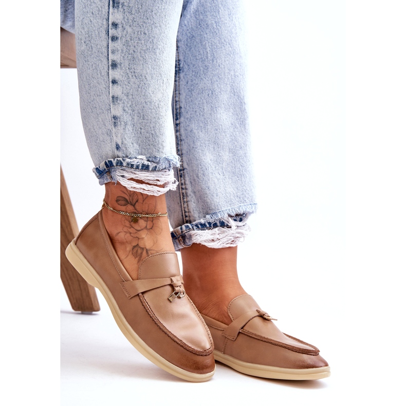 Női bézs bőr mokaszinok 1