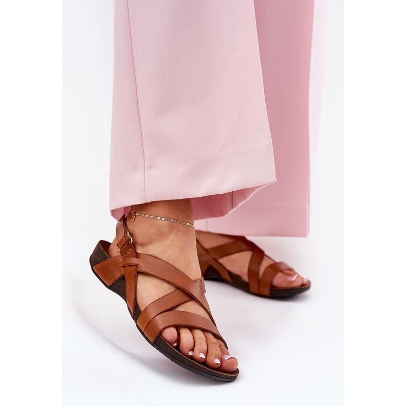 Lapos bőr szandál női zazoo 40032 barna 2