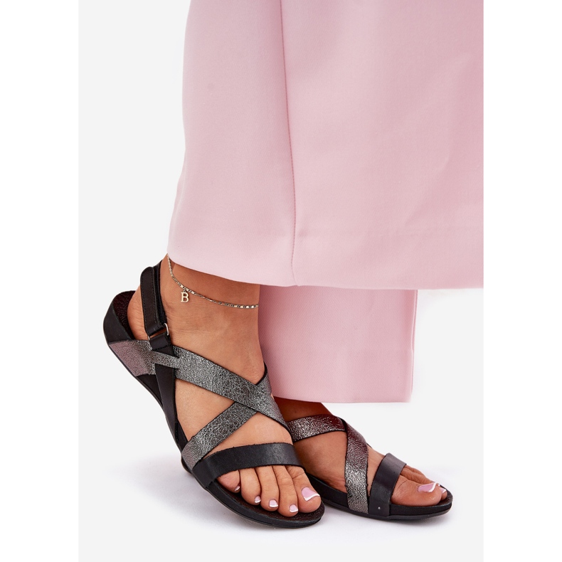 Lapos bőr női szandál Zazoo 40032 fekete 1