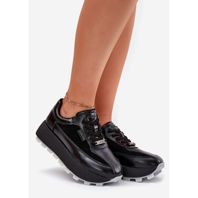 Női bőr cipők a Big Star RR274873 Hi-Polish System fekete platformon 1