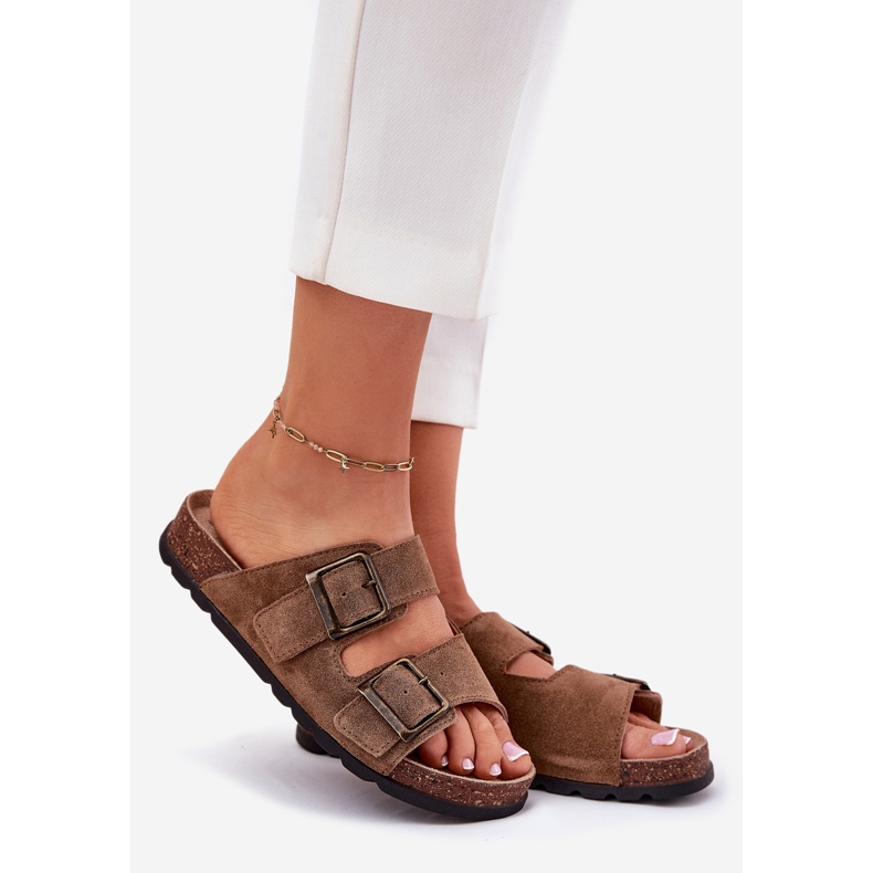 Suede Flip flops női csat Panto Fino RR267024 barna 1