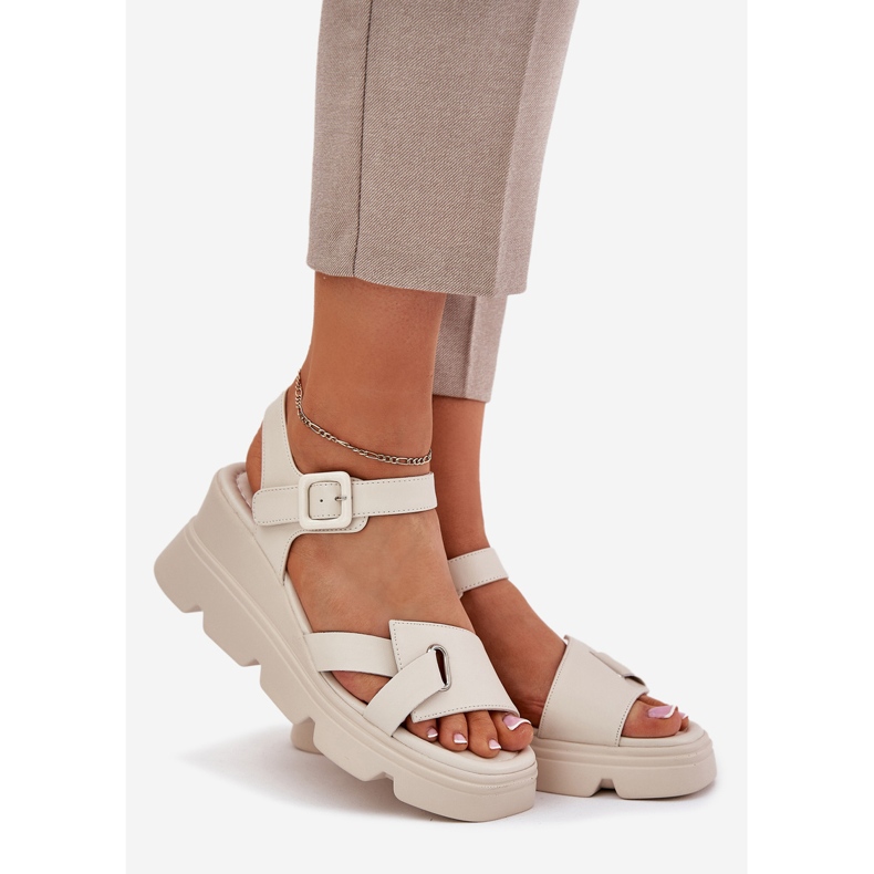 Női bőr szandál az ókori Artiker számára 54C1624 bézs 1