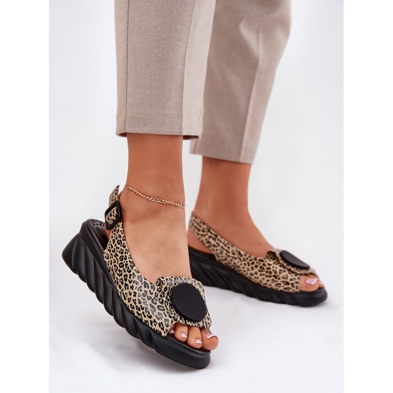 ARTIKER Természetes bőr szandál ék arter 56c2186 leopárd nyomtatáshoz bézs 2