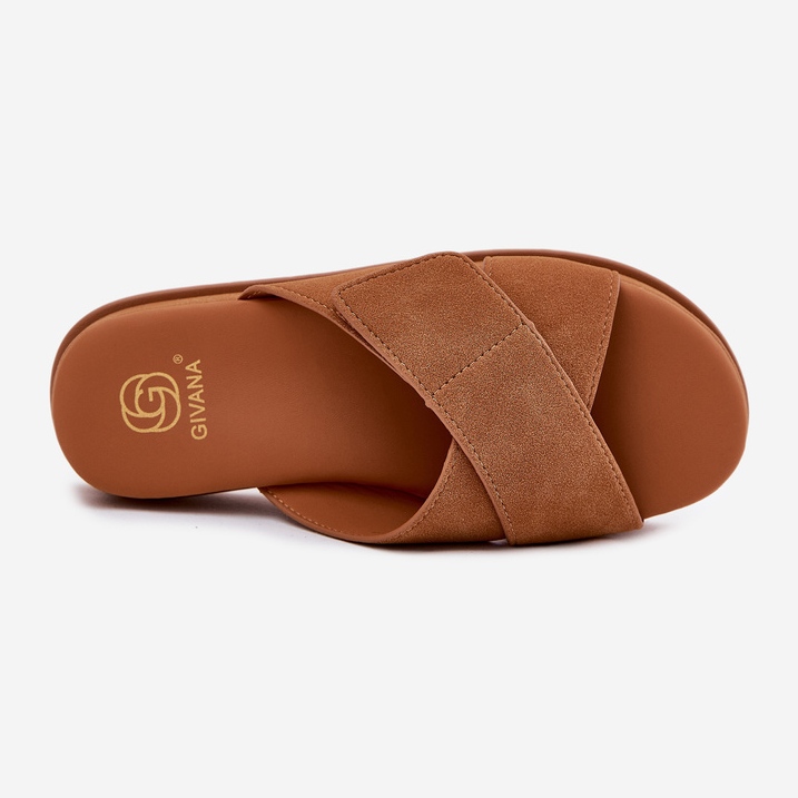 A női papucs a platformon teve összefonódó csíkokkal barna 2