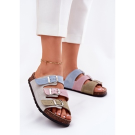 Női velúr papucs panto Fino RR267034 kék csatokkal 1