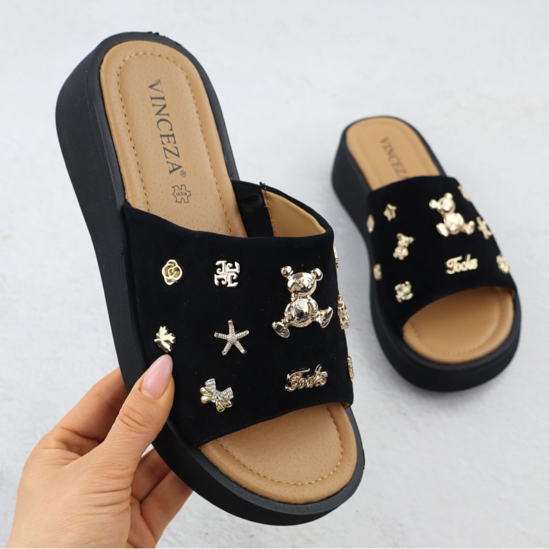 Női bőr ékek dekorációkkal, fekete VinceZa 66741 1