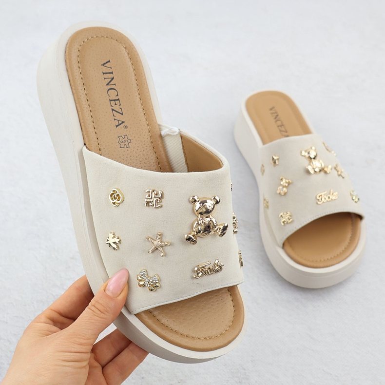 Női bőr ékek bézs VinceZA 66741 1