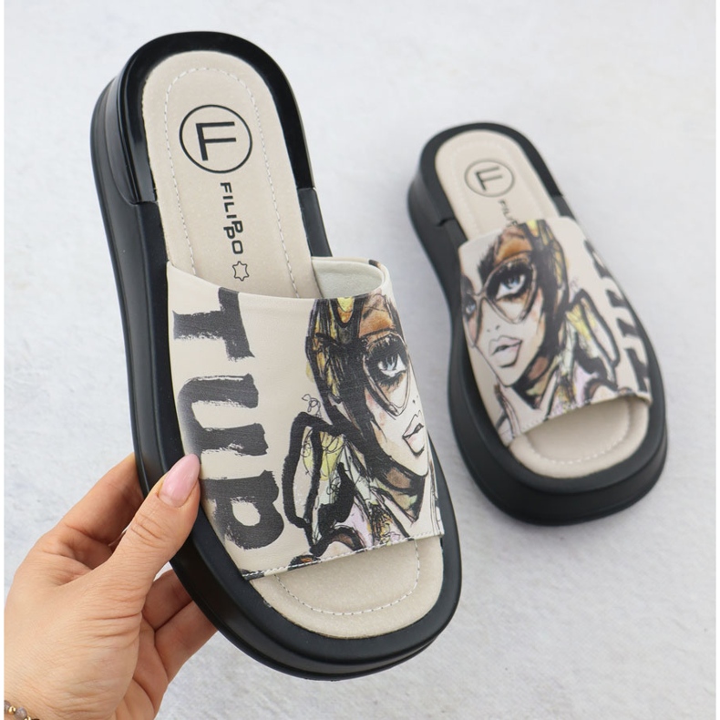 Női bőr papucs nyomtatott bézs filippo dk6158 1