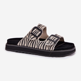 Női velúr papucs d.franklin dfsh405002 zebra csatokkal bézs 1