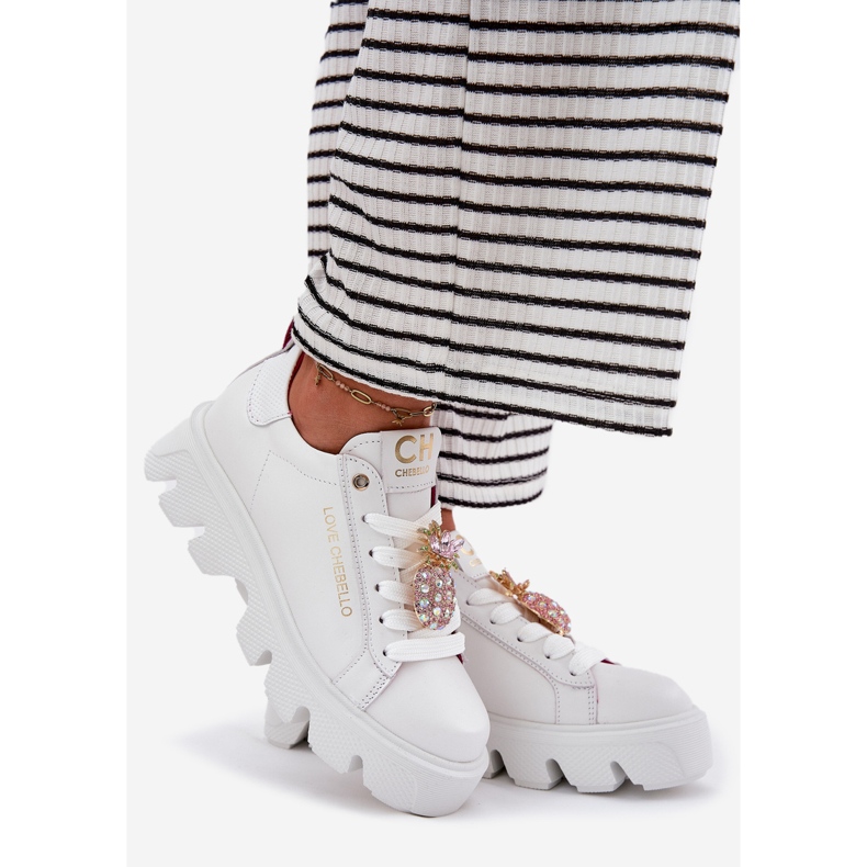 CheBello Bőr cipők dekoratív bross porabello 4651 fehér 1