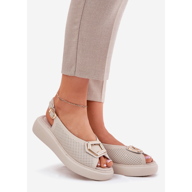 S.Barski Női bőr szandál S. Barski LR51-786 bézs díszítésével 1