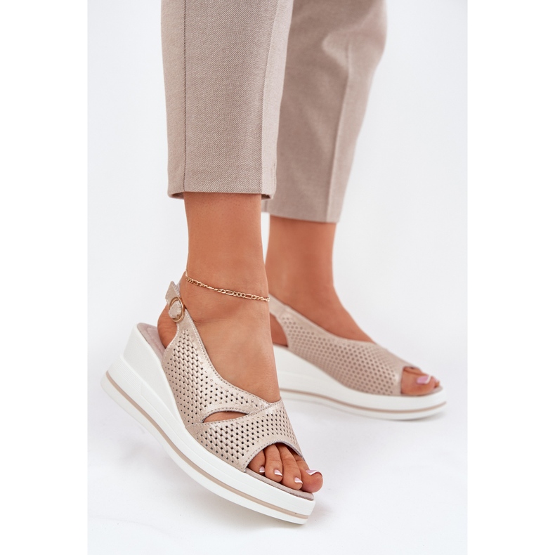 S.Barski Női bőr szandál S. Barski LR51-660 OpenWork Golden aranysárga 2