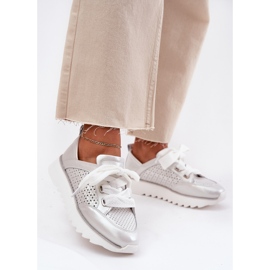 S.Barski Női bőr cipők az LR51-796 ezüst platformon 2