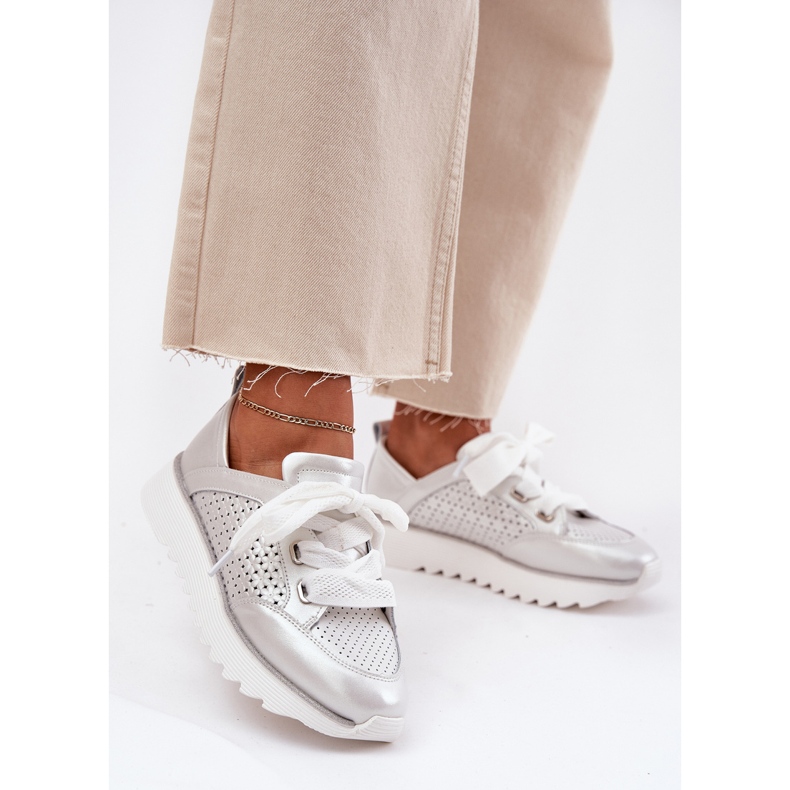 S.Barski Női bőr cipők az LR51-796 ezüst platformon 2