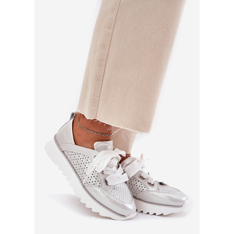 S.Barski Női bőr cipők az LR51-796 ezüst platformon 1