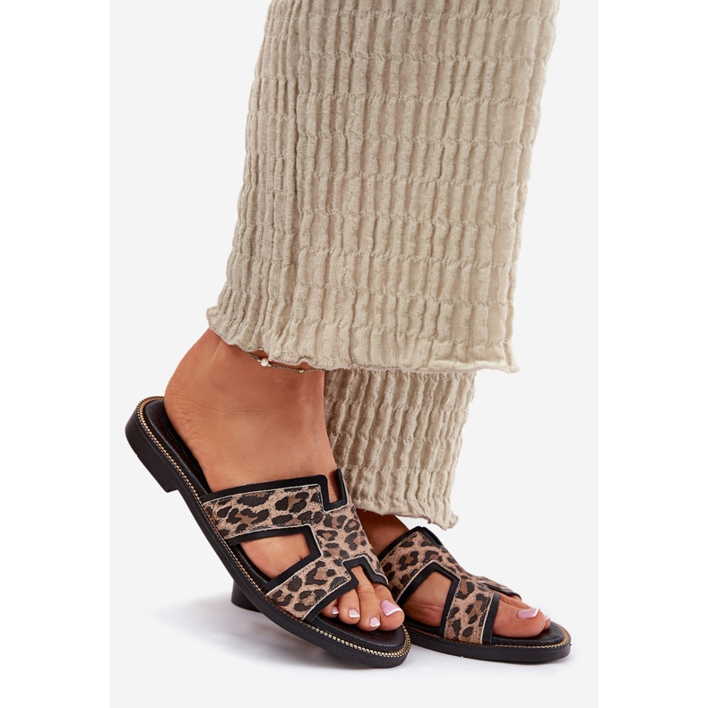 Bőr lapos leopárd flip flops zazoo 40383 fekete 1