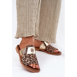 Zazoo Elegáns lapos -ház -magas -kerek bőr papucs barna 2