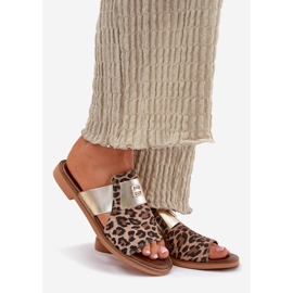 Zazoo Elegáns lapos -ház -magas -kerek bőr papucs barna 1