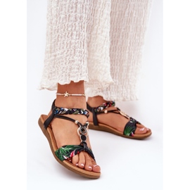 Lapos női szandál fonott övvel és dekorációval Artiker 56C1318 fekete 2