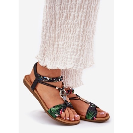 Lapos női szandál fonott övvel és dekorációval Artiker 56C1318 fekete 1