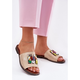 Jezzi Lapos, feküdt női papucs arany díszítéssel aranysárga 2