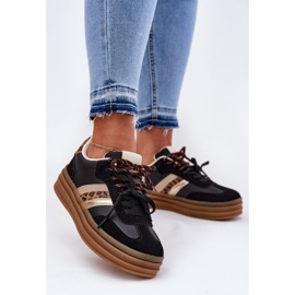 Inna Női cipők a platformon, dupla kötéssel fekete leopárd nyomtatás 2