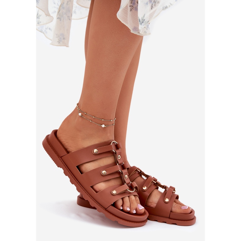 Inna Női papucs teveszcsíkokkal barna 1