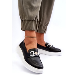 S.Barski Női bőrfókerek a platformon Czarne S. Barski LR720 díszítéssel fekete 2