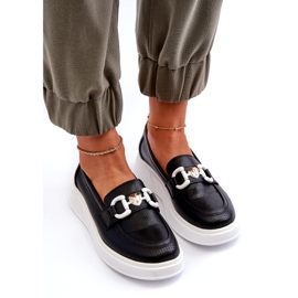 S.Barski Női bőrfókerek a platformon Czarne S. Barski LR720 díszítéssel fekete 3