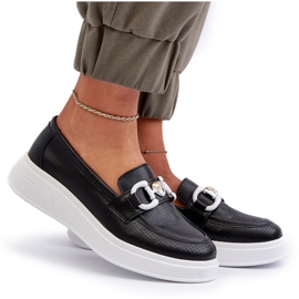 S.Barski Női bőrfókerek a platformon Czarne S. Barski LR720 díszítéssel fekete 5