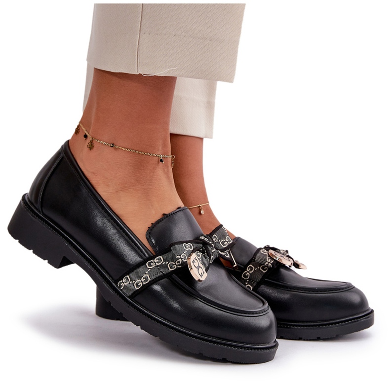 Női mokaszin masnival S.Barski HY42-331 Fekete 5