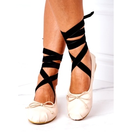 Kötött női balerinákat kötött meztelen íjhoz bézs 2