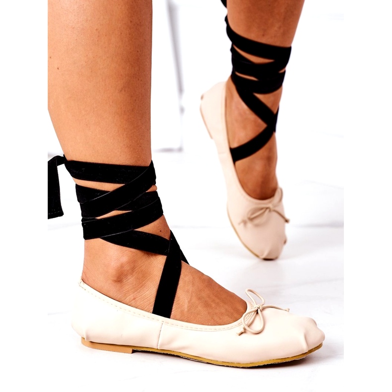 Kötött női balerinákat kötött meztelen íjhoz bézs 3