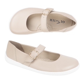 Mezítláb női balerinas Olivier 1770pol bőr cipő bézs csatjal 1