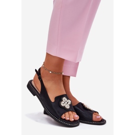 S.Barski Lapos sarkú női szandál dekoratív részletekkel S. Barski Kv51-080 fekete 1