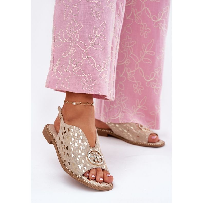 S.Barski Lapos sarkú bőr szandál S. Barski Kv51-094 PLN díszével aranysárga 2