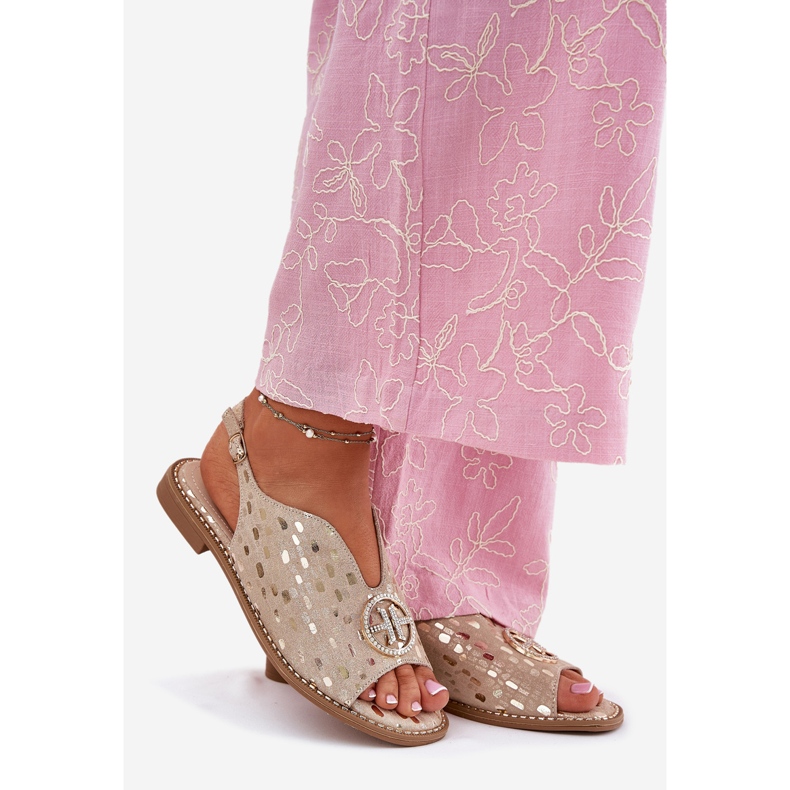 S.Barski Lapos sarkú bőr szandál S. Barski Kv51-094 PLN díszével aranysárga 1