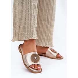 S.Barski Lapos sarkú női papucsok S. Barski KV51-013 díszjével zloty aranysárga 2