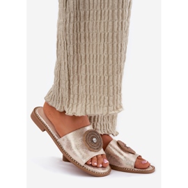 S.Barski Lapos sarkú női papucsok S. Barski KV51-013 díszjével zloty aranysárga 1