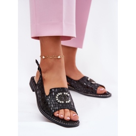 S.Barski Bőr szandál lapos sarkú díszes S. Barski Kv51-096 fekete 2