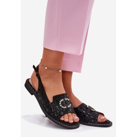 S.Barski Bőr szandál lapos sarkú díszes S. Barski Kv51-096 fekete 1