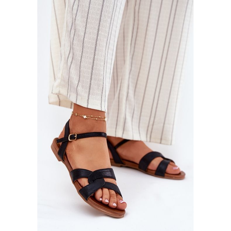 S.Barski Lapos fényes női szandál S. Barski Kv51-022 fekete 2