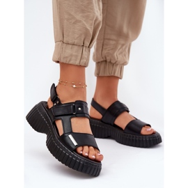 EVento Női bőr szandál a platformon fekete 2
