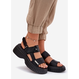 EVento Női bőr szandál a platformon fekete 1