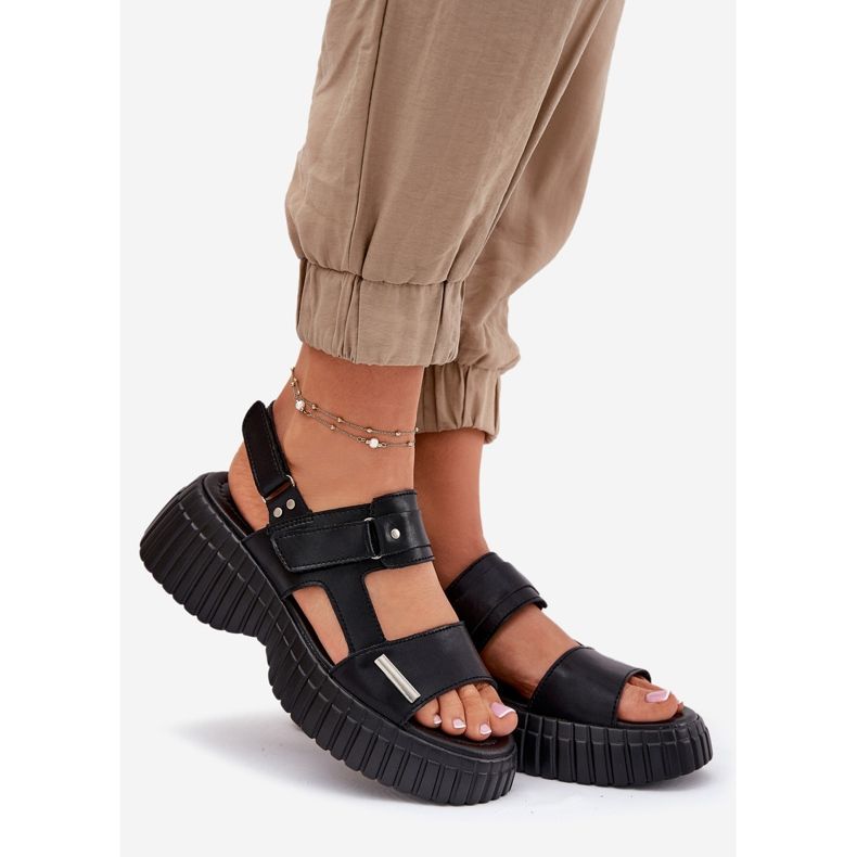 EVento Női bőr szandál a platformon fekete 1