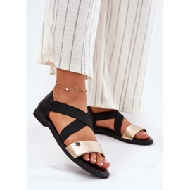 EVento Lapos női szandál rugalmas fekete és arany csíkokkal 2