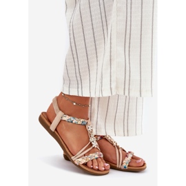 EVento Női szandál csapokkal és szőtt csíkokkal bézs 1