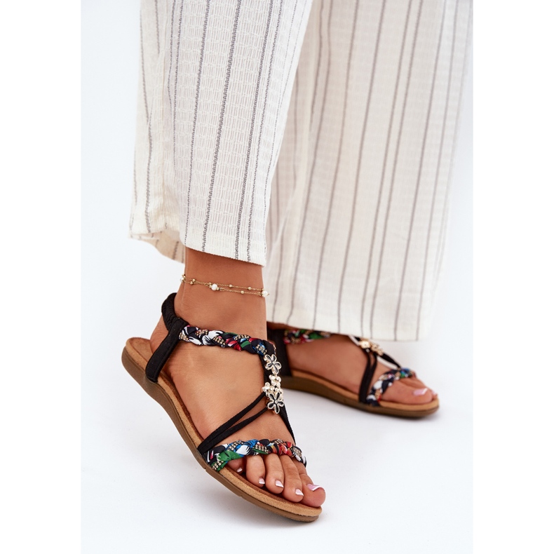 EVento Női szandál csapokkal és fonott csíkokkal fekete 2