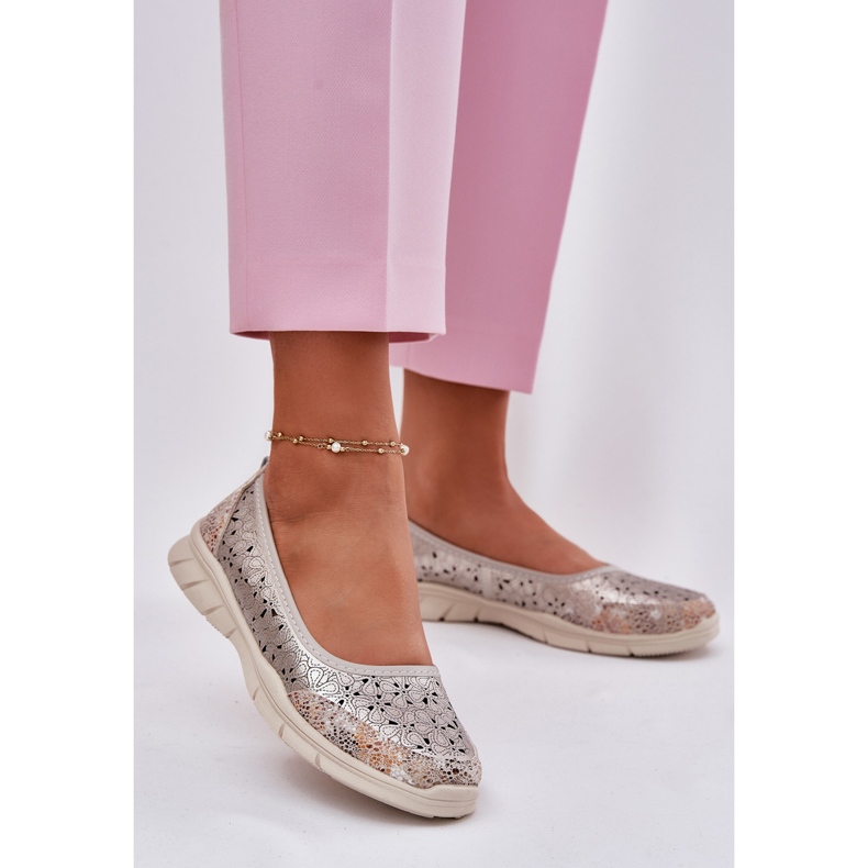 EVento Bőr nyitott világos balerinas arany ballerinák aranysárga 2